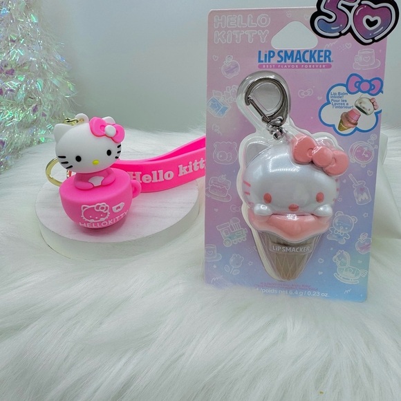 Lip Smacker Hello Kitty Lip Balm with Pink Hello Kitty Key Chain Bundle - Picture 5 of 6